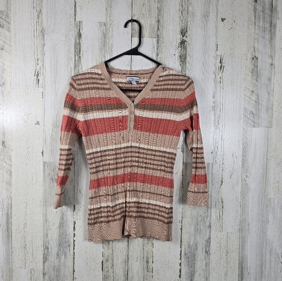 croft & barrow Tops - 3/$15 Croft&barrow tan striped light sweater/shirt women's size small